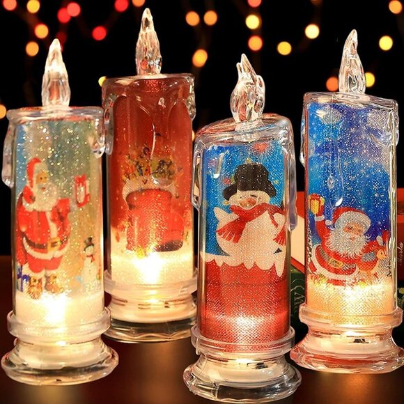 Other - NEW Set of 4 Christmas Flameless Candles with Santa Claus, Snowman, Decals